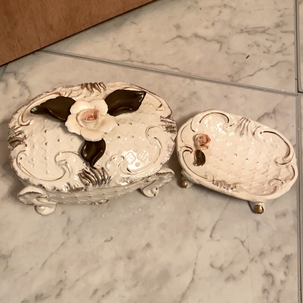 Vintage Japanese floral flower trinket box and dish🌸🌸🌸🌸🌸